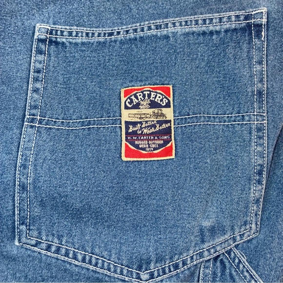 Vintage Carters Watch the Wear Short Overalls Womens Large Blue Shortalls Bibs - Picture 5 of 8